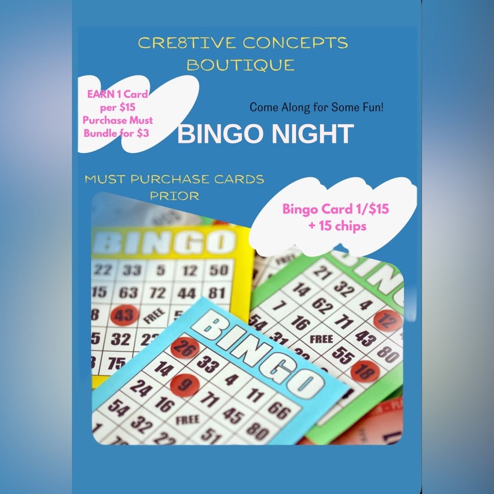 BLUE BINGO Card plus 5 Colored Chips